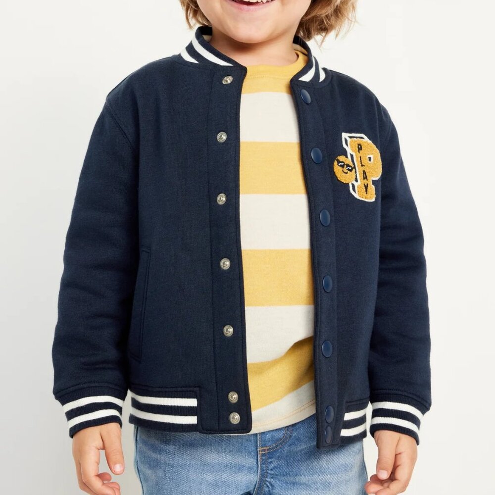 Toddler Boys Varsity Button-Front Graphic Bomber Jacket (4T)